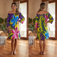 Hand Painted Rayon Off Shoulder Dress